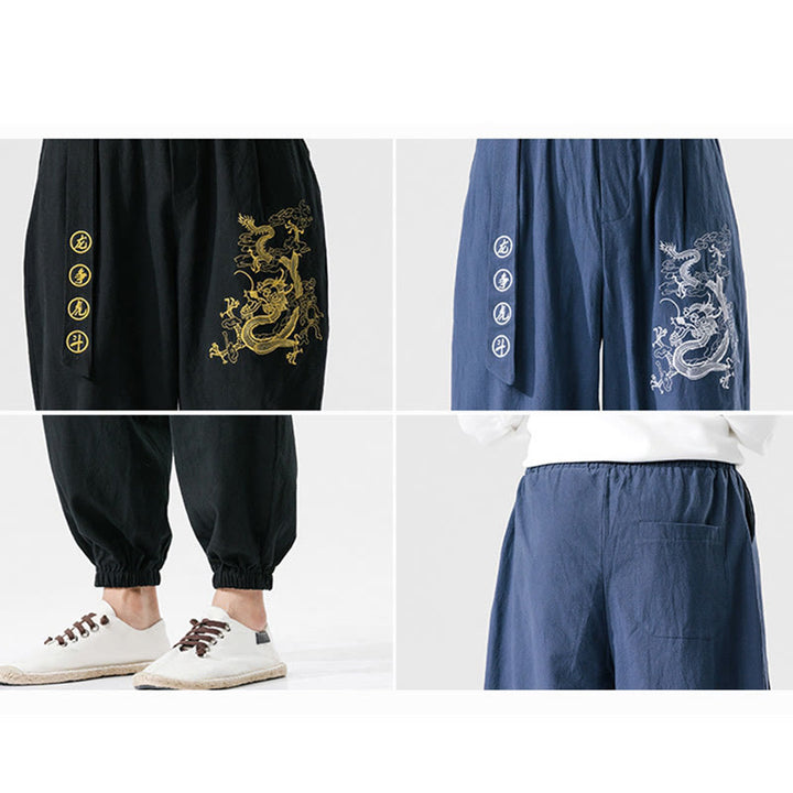 Buddha Stones、吉兆の雲、龍のコットンメンズパンツ（ポケット付き） - image 14