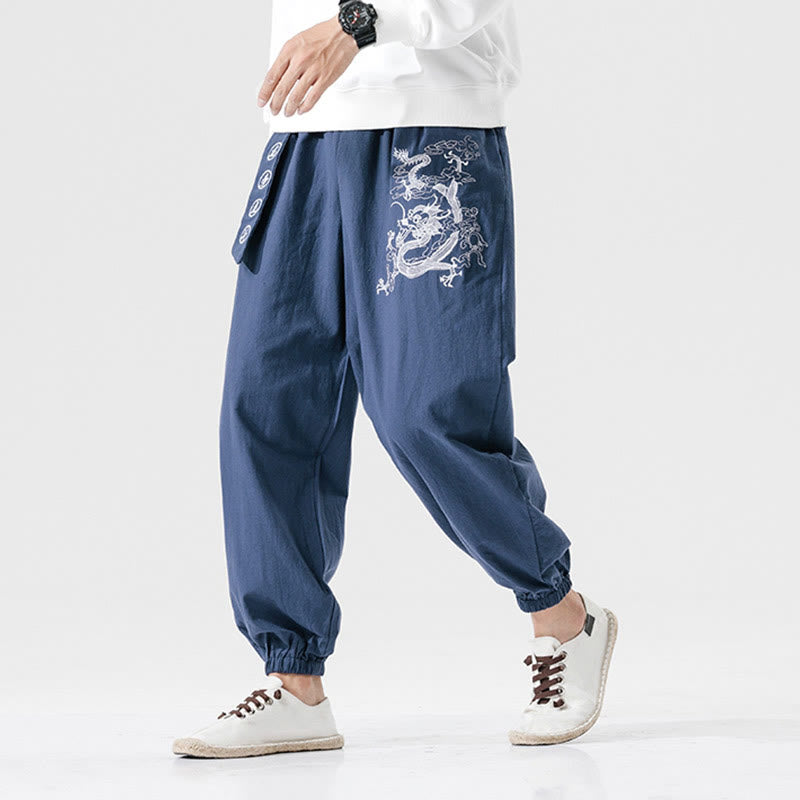Buddha Stones、吉兆の雲、龍のコットンメンズパンツ（ポケット付き） - image 13