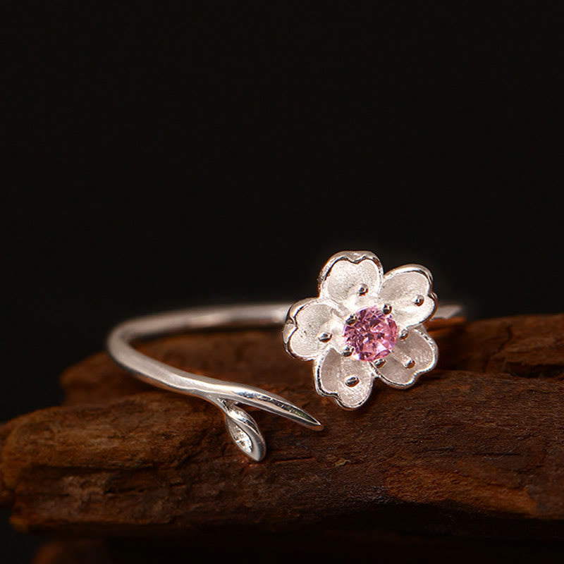 Buddha Stones925スターリングシルバー 桜 桜の花 祝福 調節可能リング