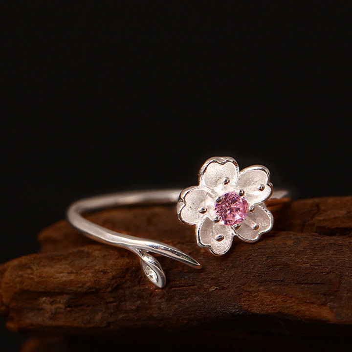 Buddha Stones925スターリングシルバー 桜 桜の花 祝福 調節可能リング