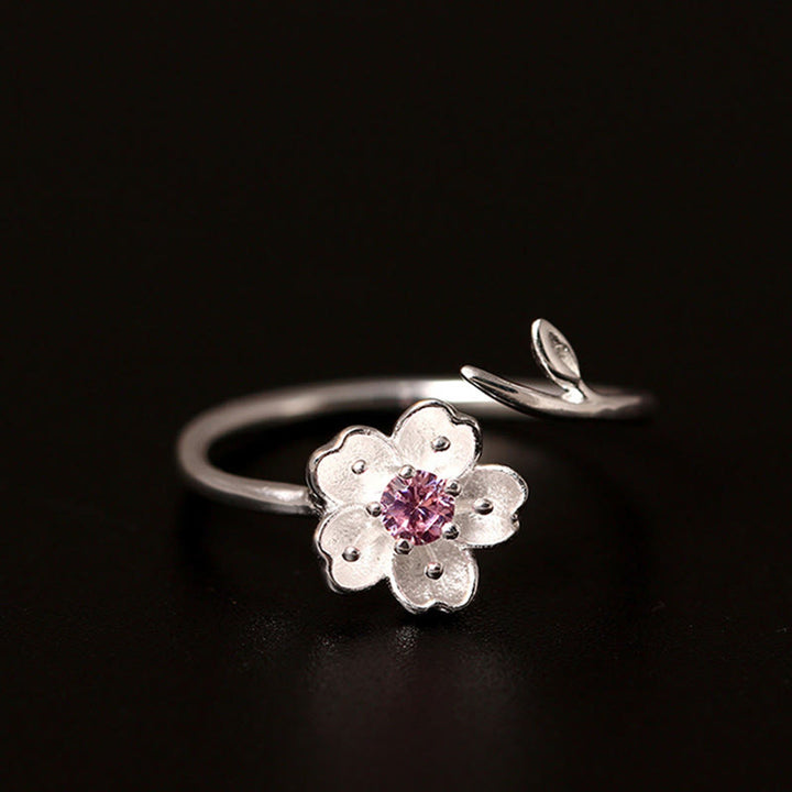 Buddha Stones925スターリングシルバー 桜 桜の花 祝福 調節可能リング