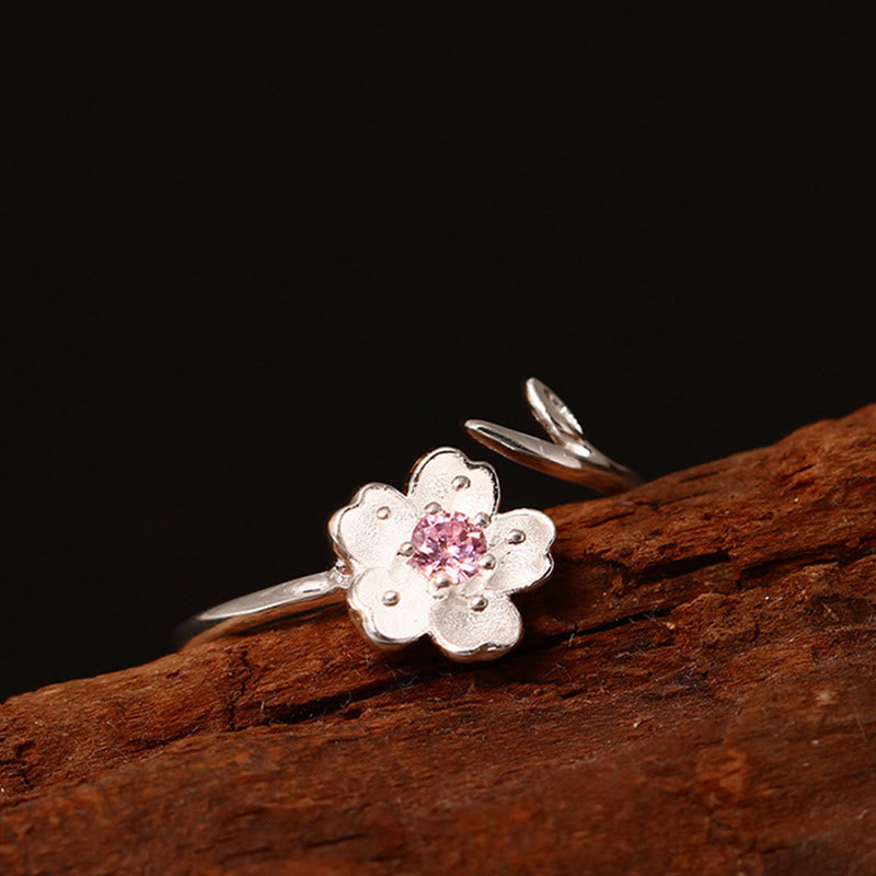 Buddha Stones925スターリングシルバー 桜 桜の花 祝福 調節可能リング