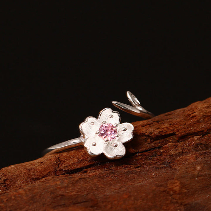 Buddha Stones925スターリングシルバー 桜 桜の花 祝福 調節可能リング