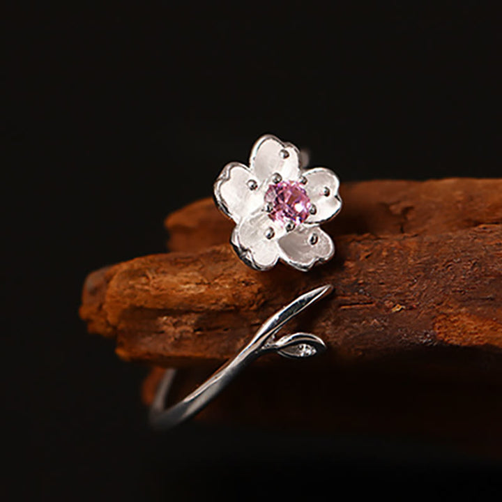 Buddha Stones925スターリングシルバー 桜 桜の花 祝福 調節可能リング
