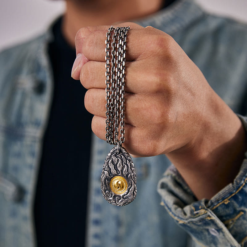 Buddha Stones999スターリングシルバー 999ゴールド 太極陰陽ネックレスペンダント