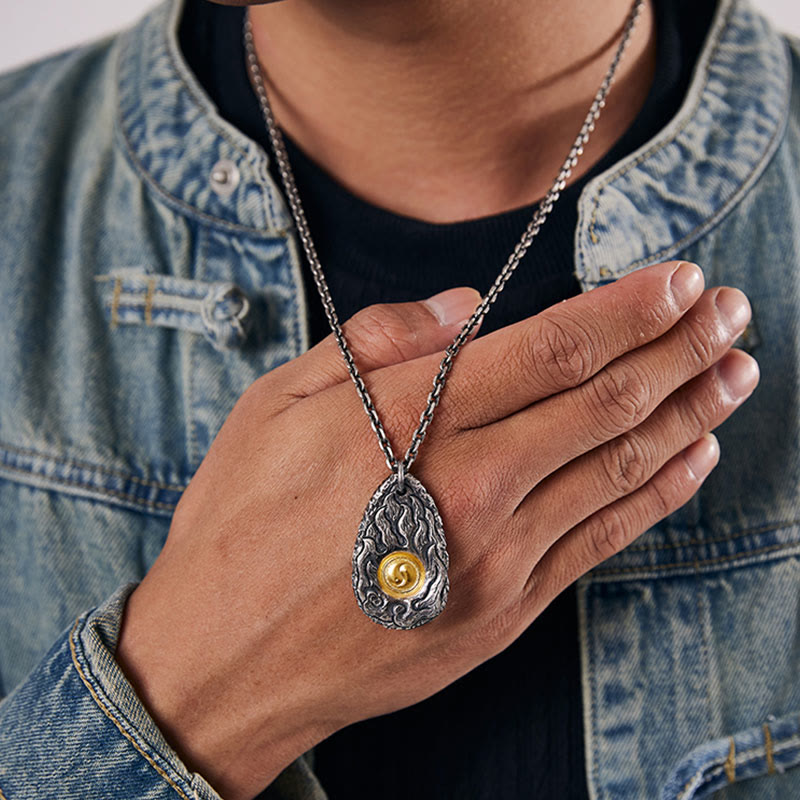 Buddha Stones999スターリングシルバー 999ゴールド 太極陰陽ネックレスペンダント