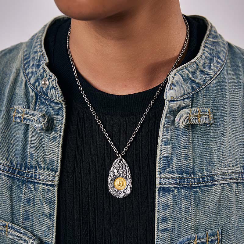 Buddha Stones999スターリングシルバー 999ゴールド 太極陰陽ネックレスペンダント