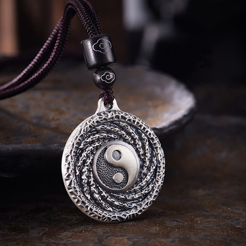 Buddha Stones999 スターリングシルバー 太極 陰陽 八卦 デザイン 山の幽霊 お金を使うネックレス ペンダント - 999スターリングシルバー（山の幽霊コイン＆陰陽八卦） - image 1
