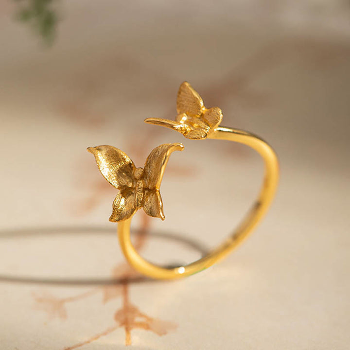 Buddha Stones925スターリングシルバー バタフライラブリング - ゴールデン - image 3