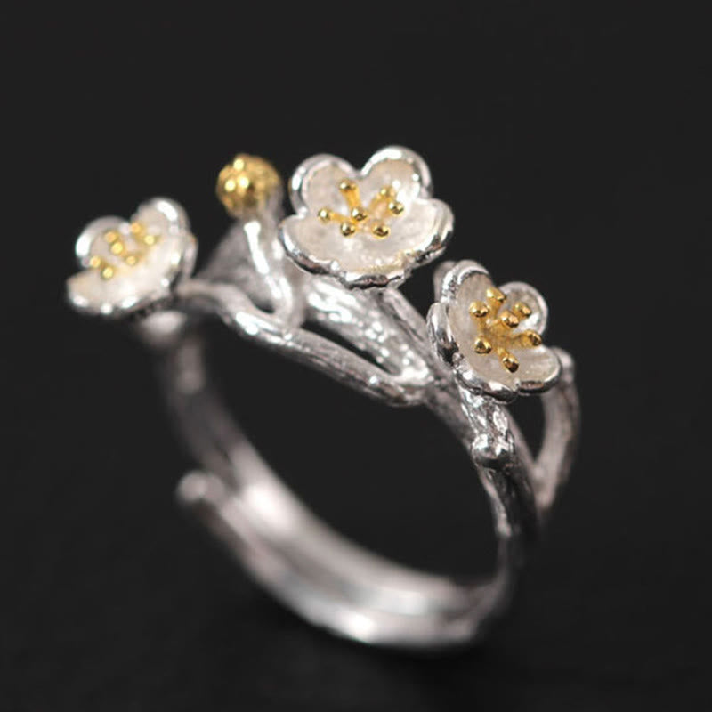 Buddha Stones925スターリングシルバー プラムボッサムカームリング - 銀 - image 0