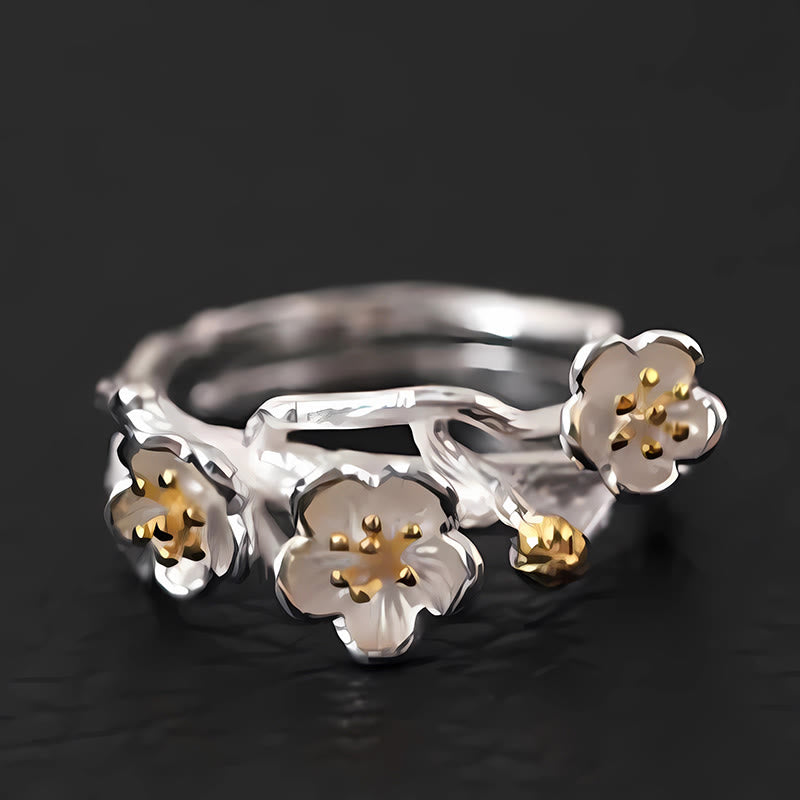 Buddha Stones925スターリングシルバー プラムボッサムカームリング - image 6