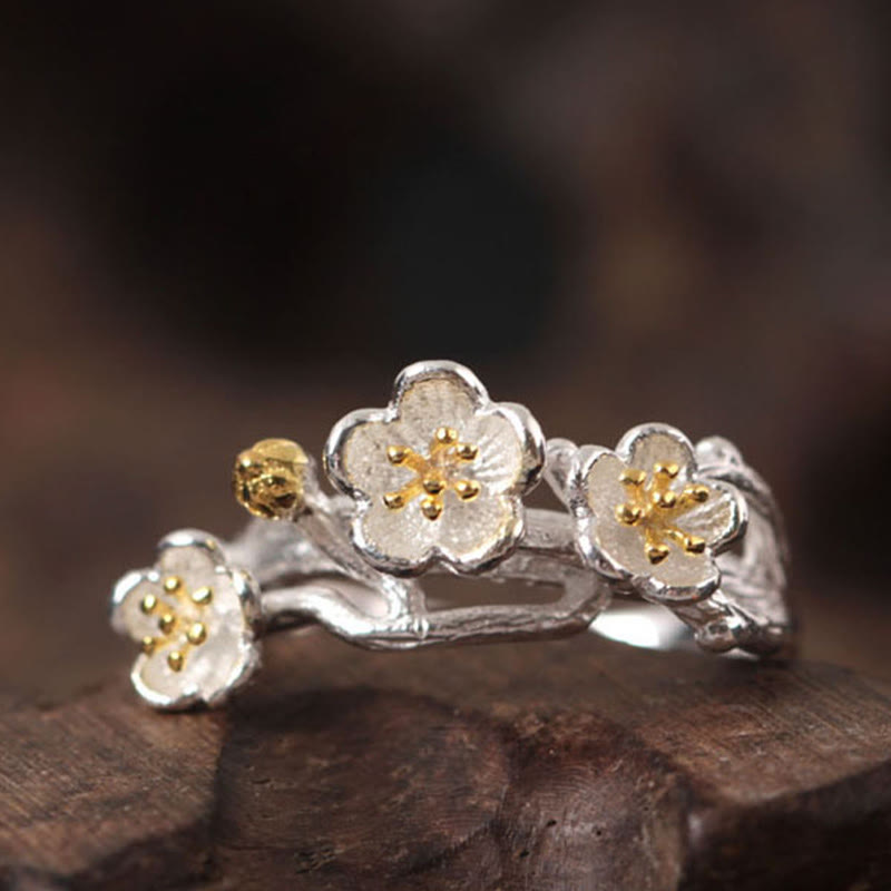 Buddha Stones925スターリングシルバー プラムボッサムカームリング