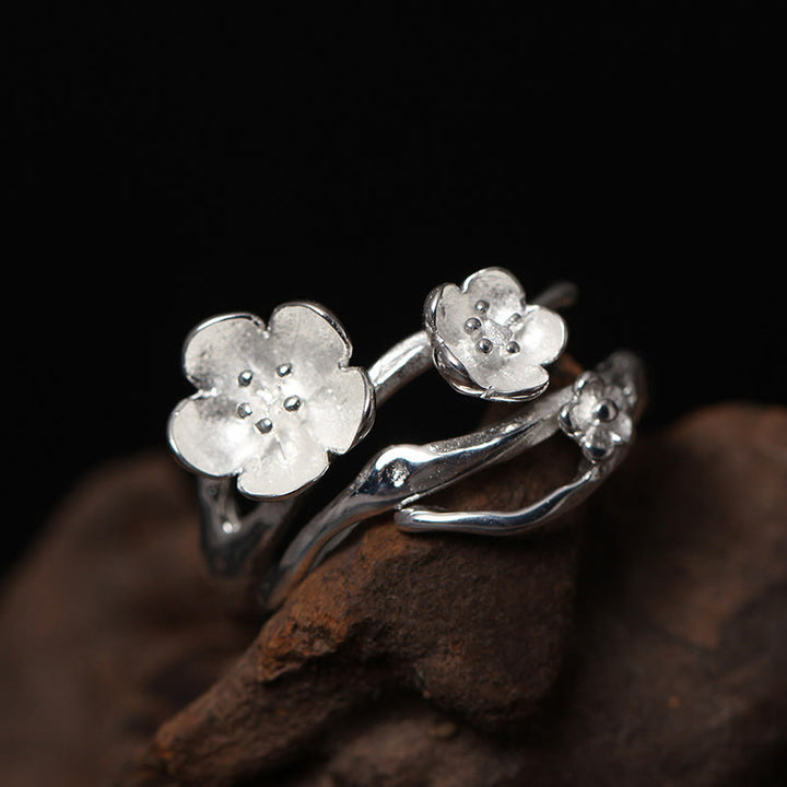 Buddha Stones925スターリングシルバー プラムボッサム バランスリング - 銀色の雄しべ - image 2