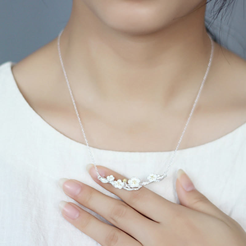 Buddha Stones925スターリングシルバー プラムボッサムプロテクションネックレスペンダント