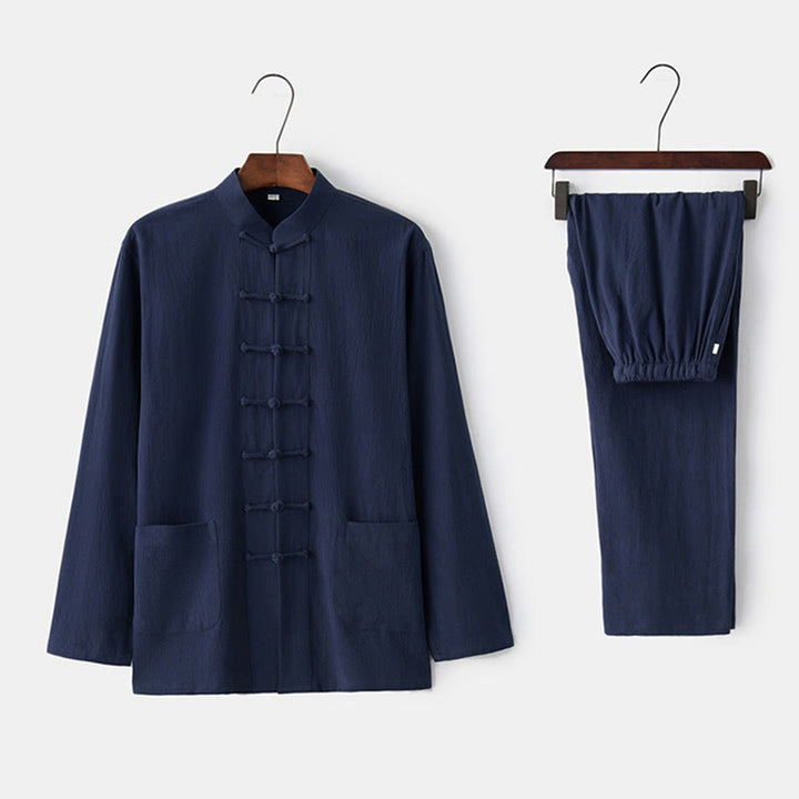 Buddha Stonesカエルボタン 唐草 長袖 シャツ パンツ メンズスーツ - ミッドナイトブルー - US/UK/AU44、 EU54 (4XL) - image 2