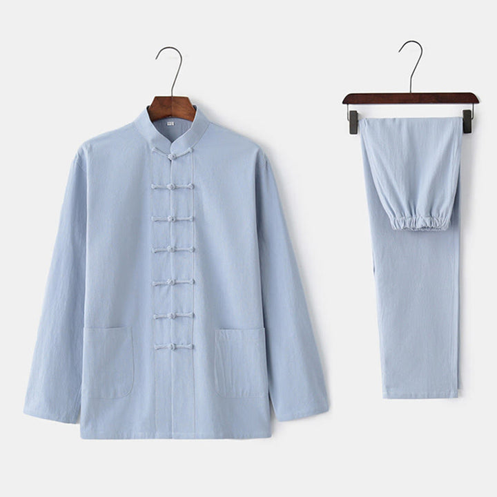 Buddha Stonesカエルボタン 唐草 長袖 シャツ パンツ メンズスーツ - ライトスカイブルー - US/UK/AU44、 EU54 (4XL) - image 7