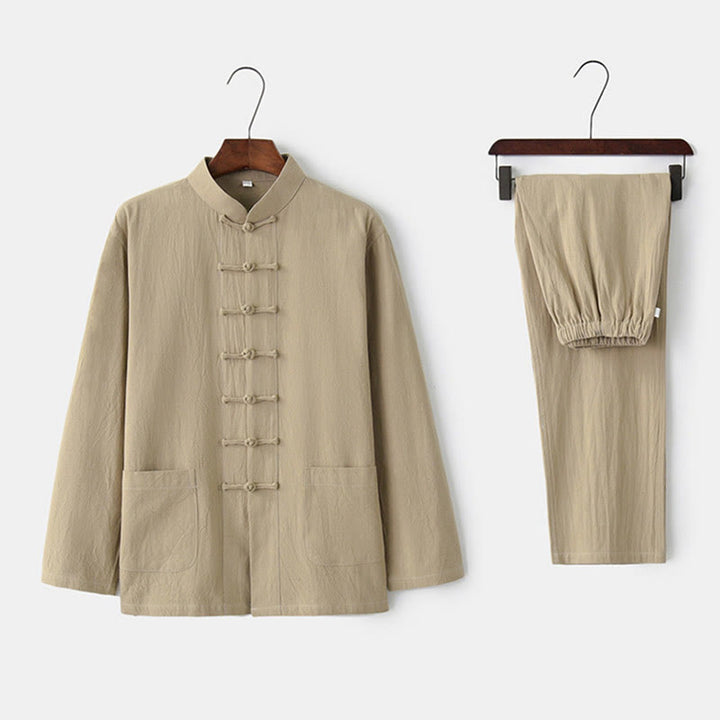 Buddha Stonesカエルボタン 唐草 長袖 シャツ パンツ メンズスーツ - タン - US/UK/AU44、 EU54 (4XL) - image 6