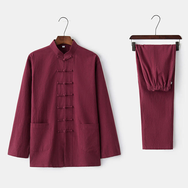 Buddha Stonesカエルボタン 唐草 長袖 シャツ パンツ メンズスーツ - マルーン - US/UK/AU44、 EU54 (4XL) - image 4