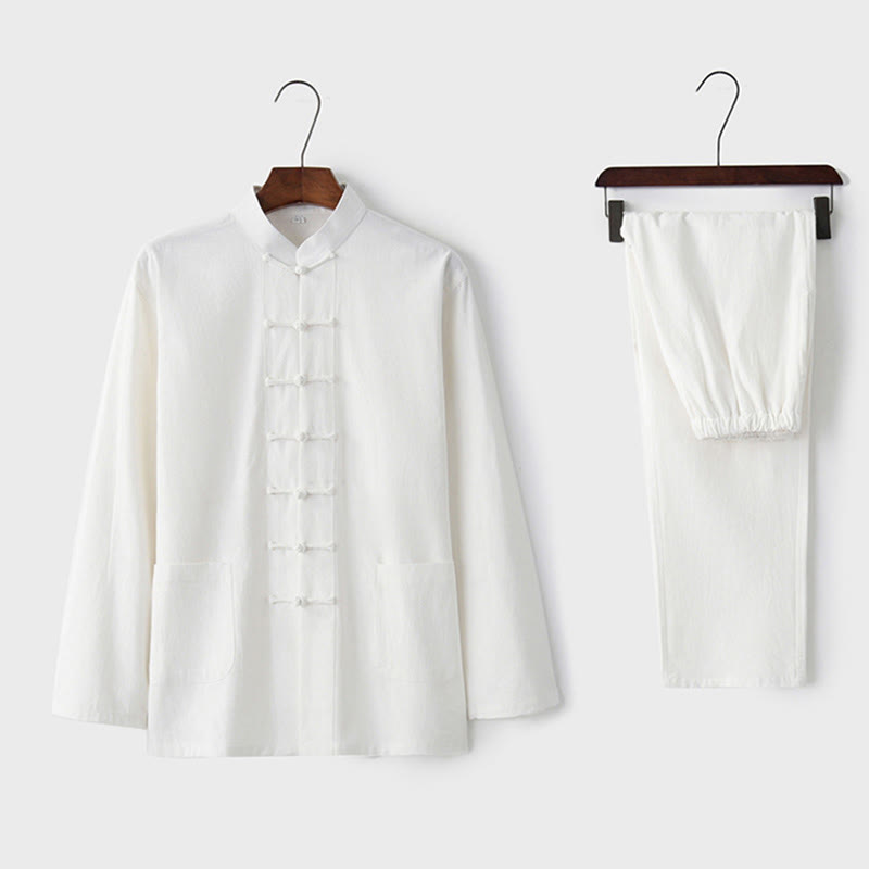Buddha Stonesカエルボタン 唐草 長袖 シャツ パンツ メンズスーツ - 白 - US/UK/AU44、 EU54 (4XL) - image 5