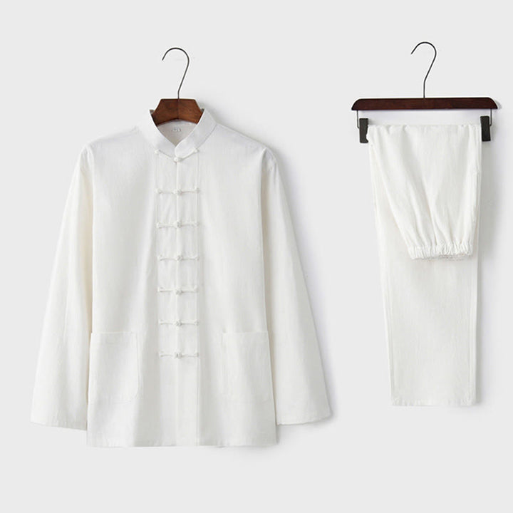 Buddha Stonesカエルボタン 唐草 長袖 シャツ パンツ メンズスーツ - 白 - US/UK/AU44、 EU54 (4XL) - image 5