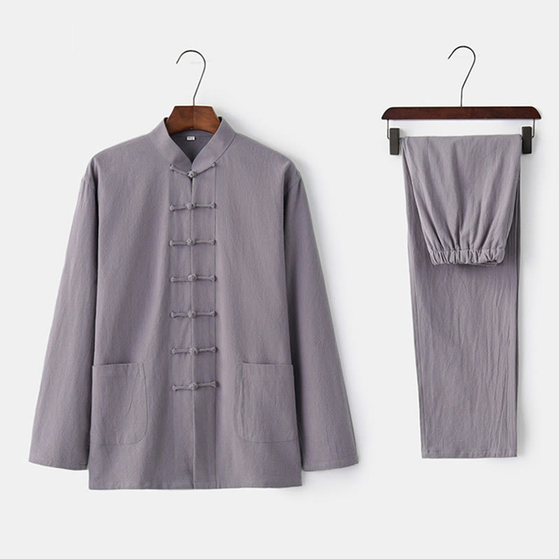 Buddha Stonesカエルボタン 唐草 長袖 シャツ パンツ メンズスーツ - ディムグレー - US/UK/AU44、 EU54 (4XL) - image 3