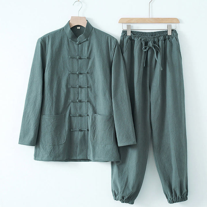 Buddha Stones瞑想カエルボタン唐草長袖シャツパンツメンズスーツ - カデットブルーシャツ＆カデットブルーパンツ - US/UK/AU44、 EU54 (4XL) - image 13
