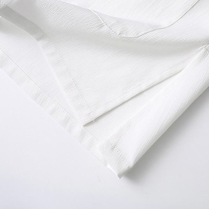 Buddha Stones唐蛙ボタン半袖シャツワイドレッグパンツメンズスーツ - image 11