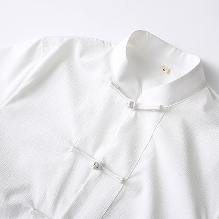 Buddha Stones唐蛙ボタン半袖シャツワイドレッグパンツメンズスーツ - image 8