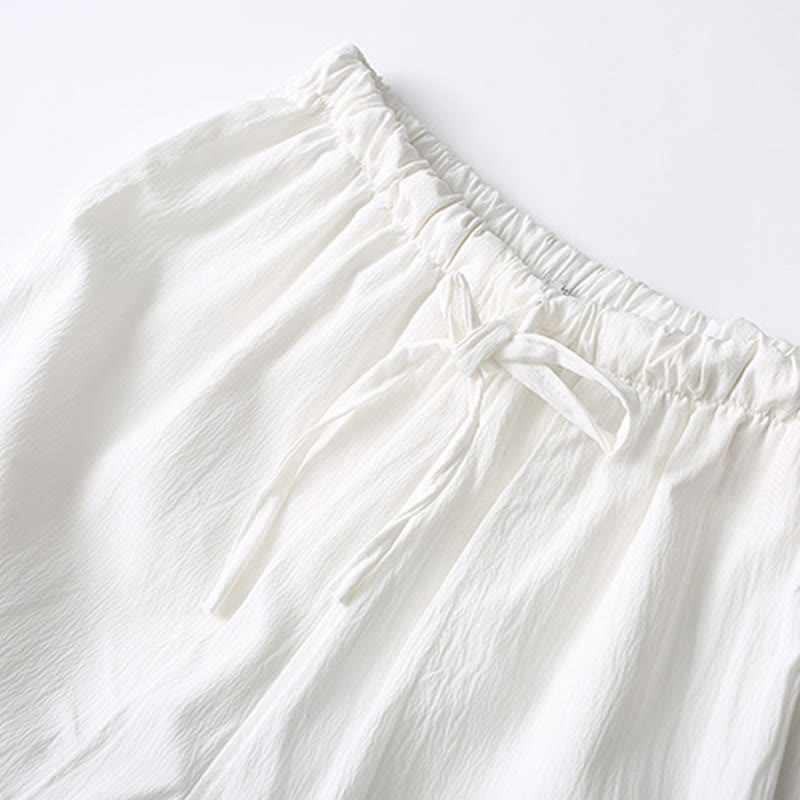 Buddha Stones唐蛙ボタン半袖シャツワイドレッグパンツメンズスーツ - image 14