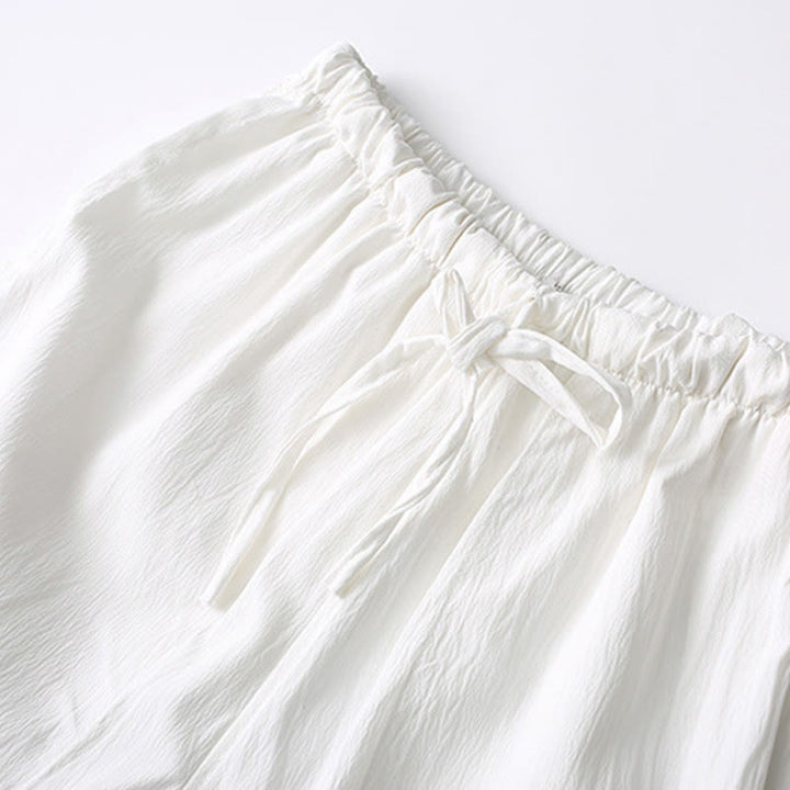 Buddha Stones唐蛙ボタン半袖シャツワイドレッグパンツメンズスーツ - image 14