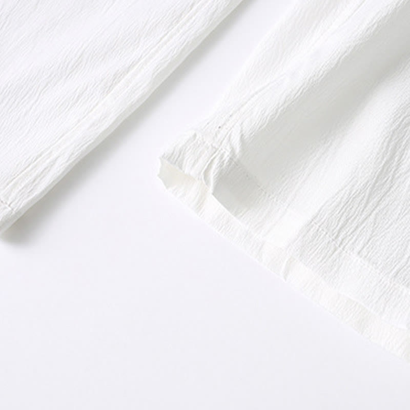 Buddha Stones唐蛙ボタン半袖シャツワイドレッグパンツメンズスーツ - image 15