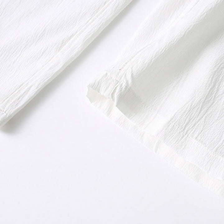 Buddha Stones唐蛙ボタン半袖シャツワイドレッグパンツメンズスーツ - image 15