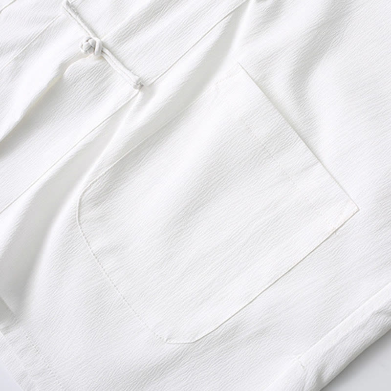 Buddha Stones唐蛙ボタン半袖シャツワイドレッグパンツメンズスーツ - image 10