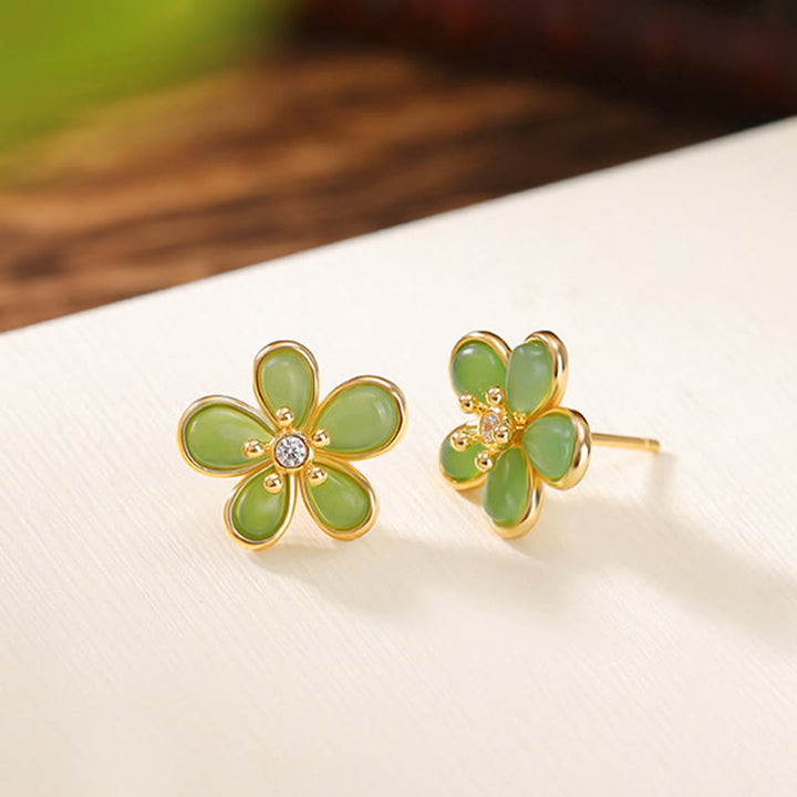 Buddha Stones925 スターリングシルバー 和田翡翠 花模様 豊穣の幸運のイヤリング  - image 1