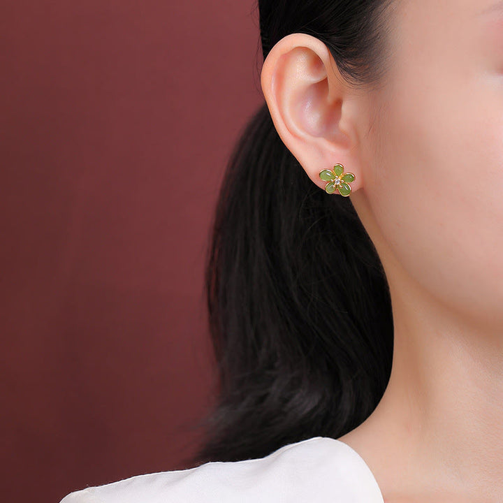 Buddha Stones925 スターリングシルバー 和田翡翠 花模様 豊穣の幸運のイヤリング