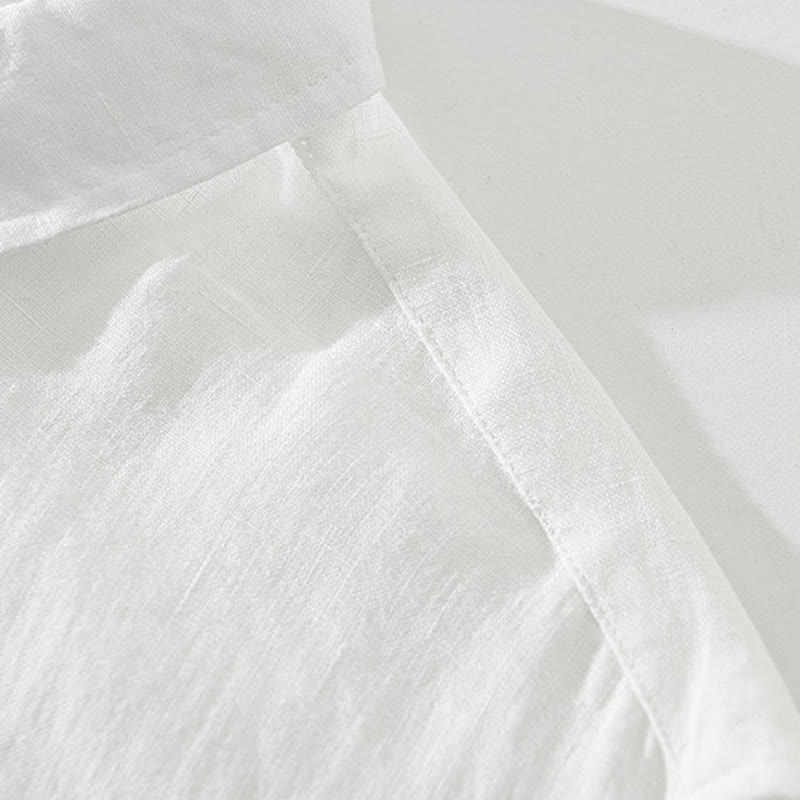 Buddha Stones無地 ゆったり 長袖 ハーフボタン シャツ リネン メンズ 服 - image 5