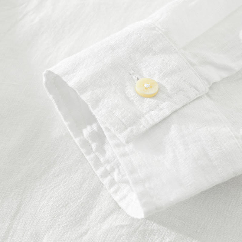 Buddha Stones無地 ゆったり 長袖 ハーフボタン シャツ リネン メンズ 服 - image 3