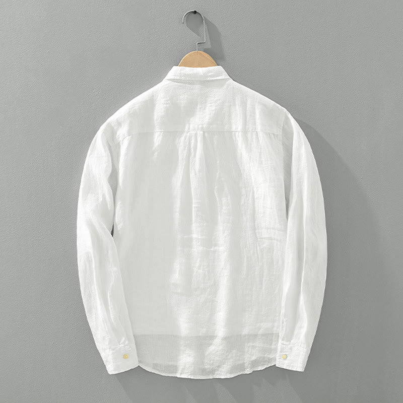 Buddha Stones無地 ゆったり 長袖 ハーフボタン シャツ リネン メンズ 服 - image 1