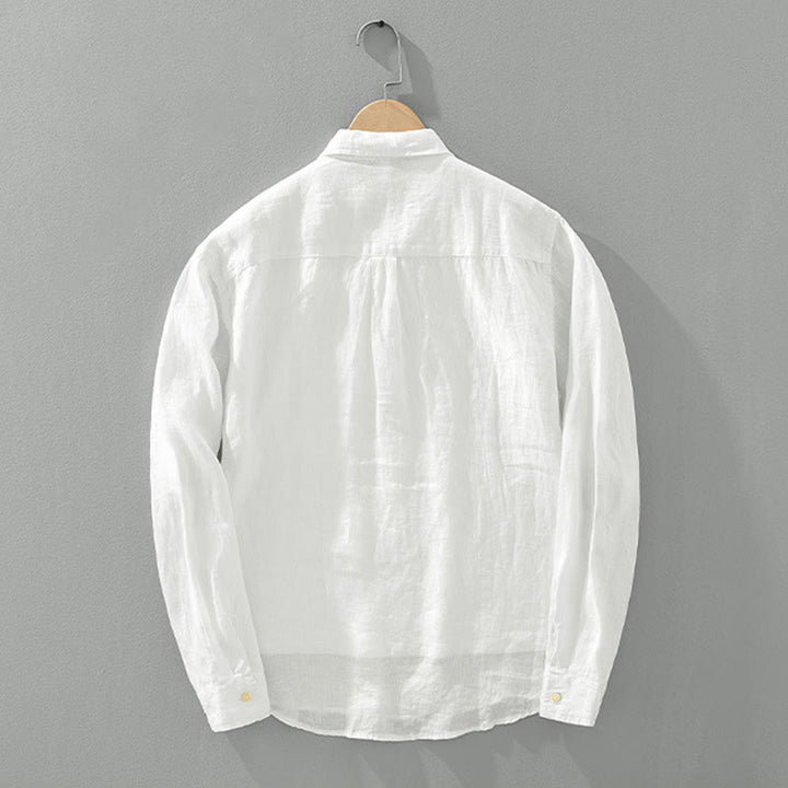 Buddha Stones無地 ゆったり 長袖 ハーフボタン シャツ リネン メンズ 服 - image 1