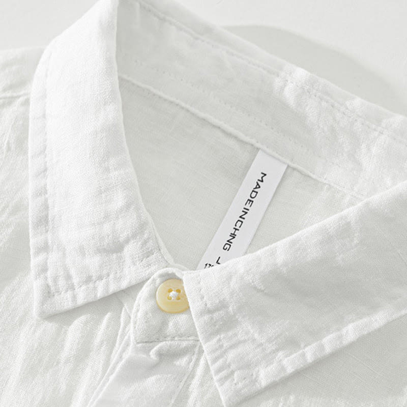 Buddha Stones無地 ゆったり 長袖 ハーフボタン シャツ リネン メンズ 服 - image 3