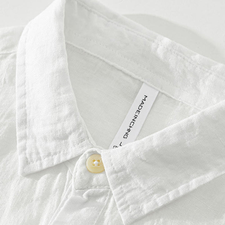 Buddha Stones無地 ゆったり 長袖 ハーフボタン シャツ リネン メンズ 服 - image 3