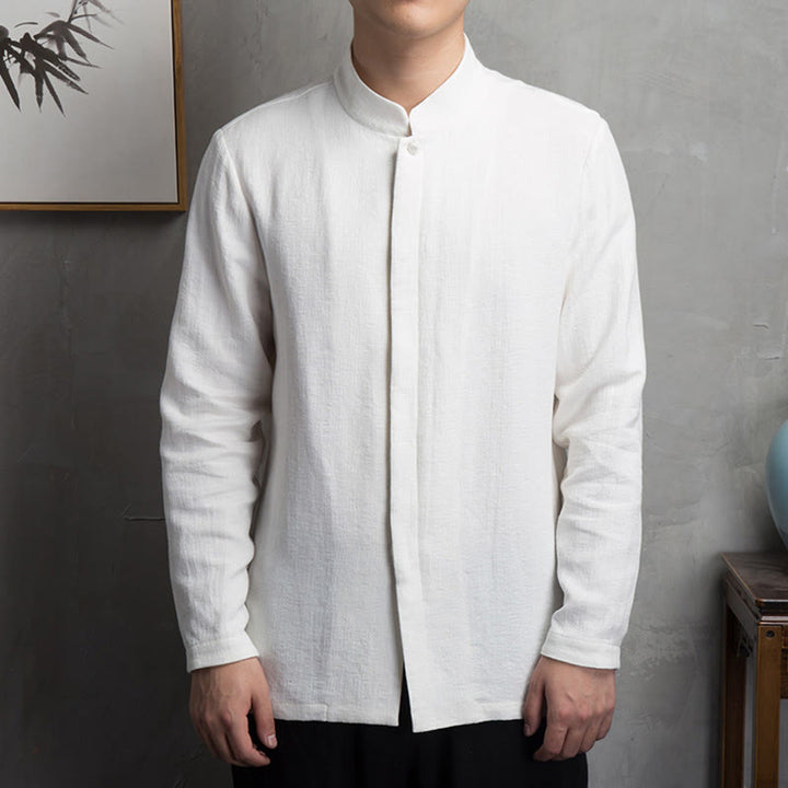 Buddha Stones無地中国唐装コットンリネンジャケットメンズ服 - 白 - US/UK/AU44、 EU54 (4XL) - image 5