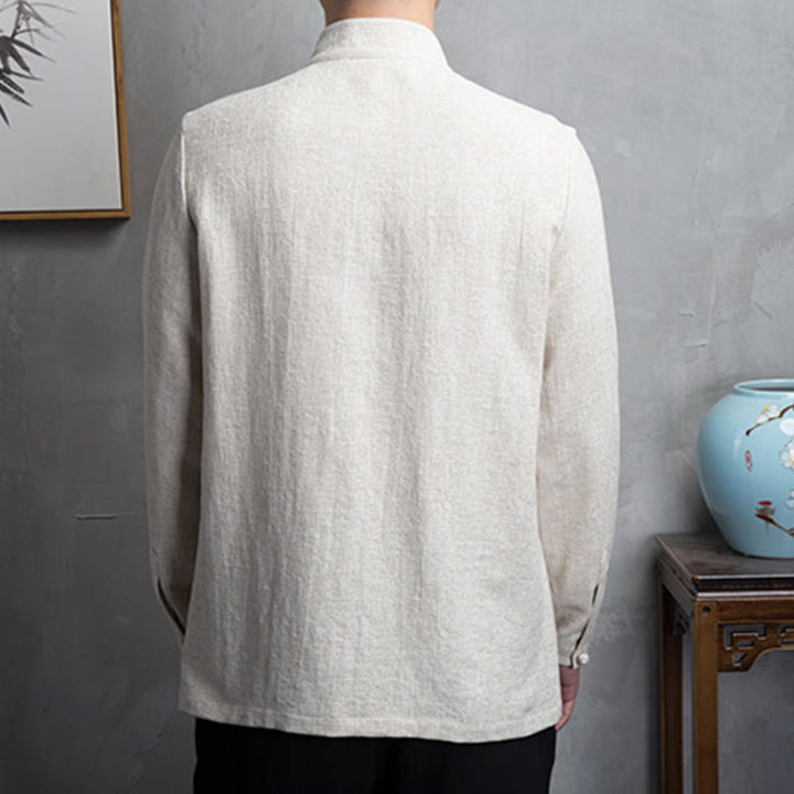 Buddha Stones無地中国唐装コットンリネンジャケットメンズ服 - image 2