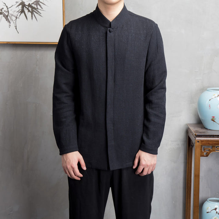 Buddha Stones無地中国唐装コットンリネンジャケットメンズ服 - image 10