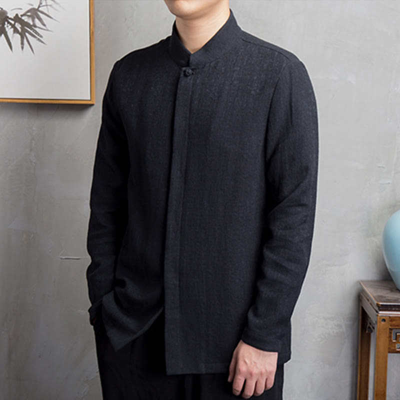 Buddha Stones無地中国唐装コットンリネンジャケットメンズ服 - image 11