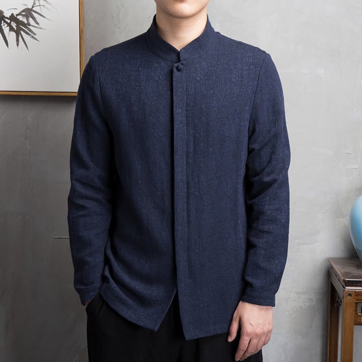 Buddha Stones無地中国唐装コットンリネンジャケットメンズ服 - ネイビーブルー - US/UK/AU44、 EU54 (4XL) - image 14