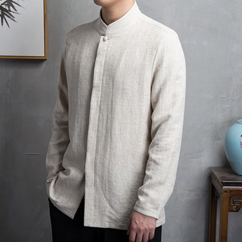 Buddha Stones無地中国唐装コットンリネンジャケットメンズ服 - image 2