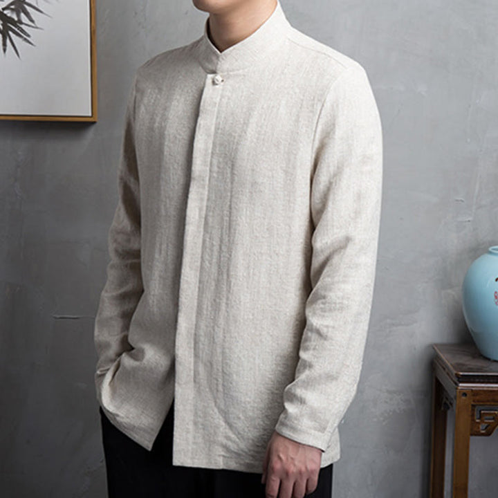 Buddha Stones無地中国唐装コットンリネンジャケットメンズ服 - image 2