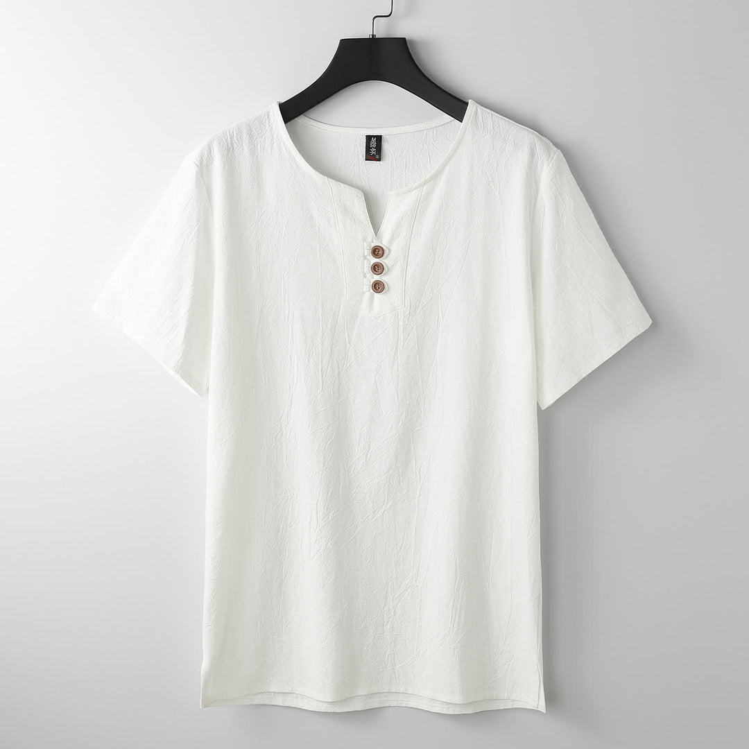 Buddha Stonesメンズ Tシャツ 無地 トップス 半袖 三つボタン Vカラー ソフトコットンシャツ - 白 - US/UK/AU54、 EU64 (9XL) - image 10