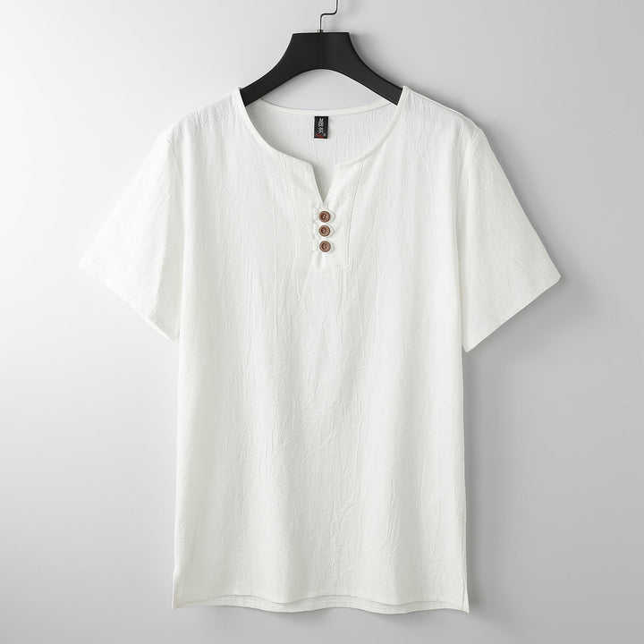 Buddha Stonesメンズ Tシャツ 無地 トップス 半袖 三つボタン Vカラー ソフトコットンシャツ - 白 - US/UK/AU54、 EU64 (9XL) - image 10